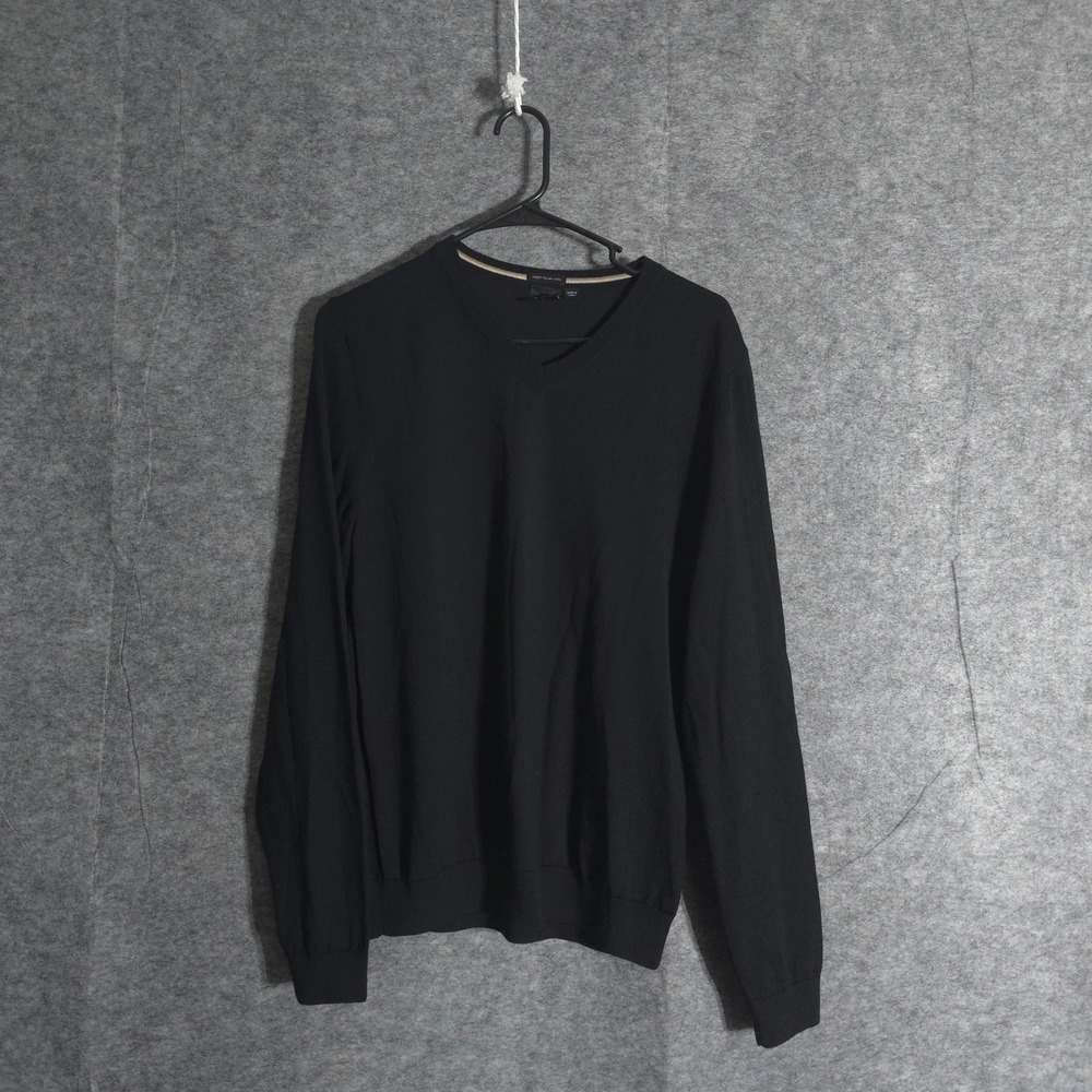 Boss V-Neck Sweater Mens Black Italian Yarn Luxury Knit Pullover Soft Wool Warm
